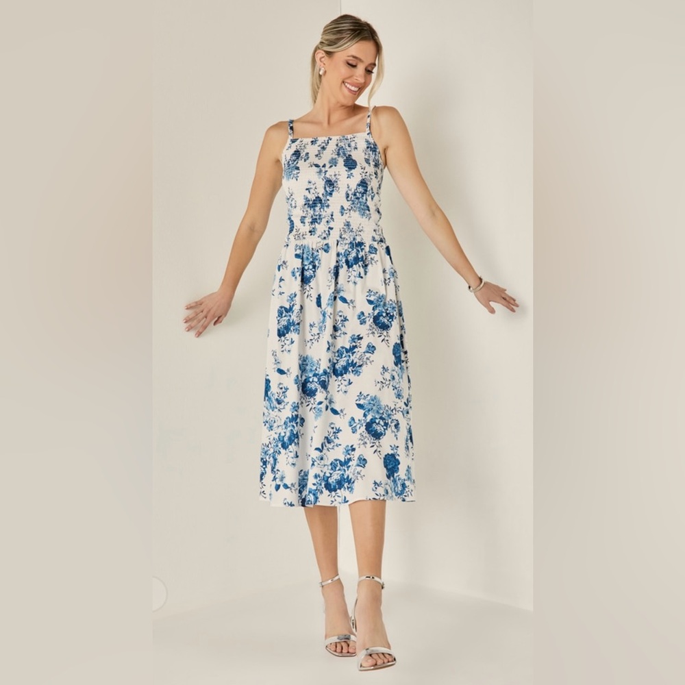 Francesca's Paige Smocked Floral Midi Dress